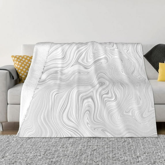 LNWH Super Soft Flannel Bed Blanket, Cozy Fluffy Warm All Seasons White Marbling Pattern Throw Blankets for Sofa Bedding, 40"x30"