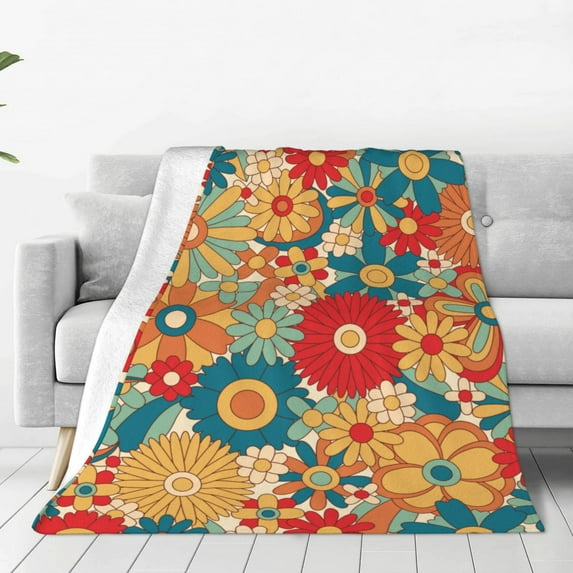 LNWH Vintage Abstract Floral Pattern Throw Blanket, Flannel Sofa Blankets for All Seasons, 80"x60"