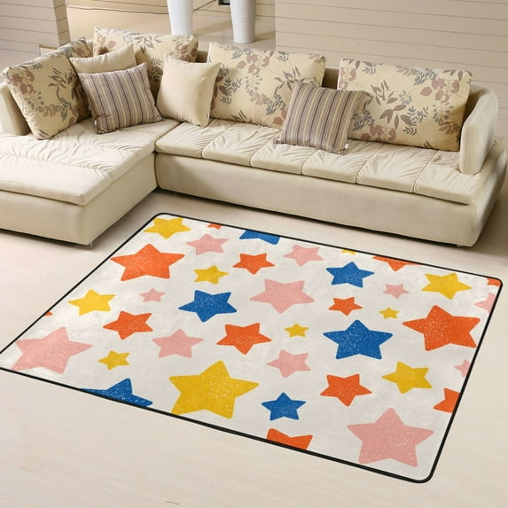 LNWH Vintage Star Abstract Rug for Bedroom Living Room, Non-Slip Soft Foldable Carpet, 63" x 48"