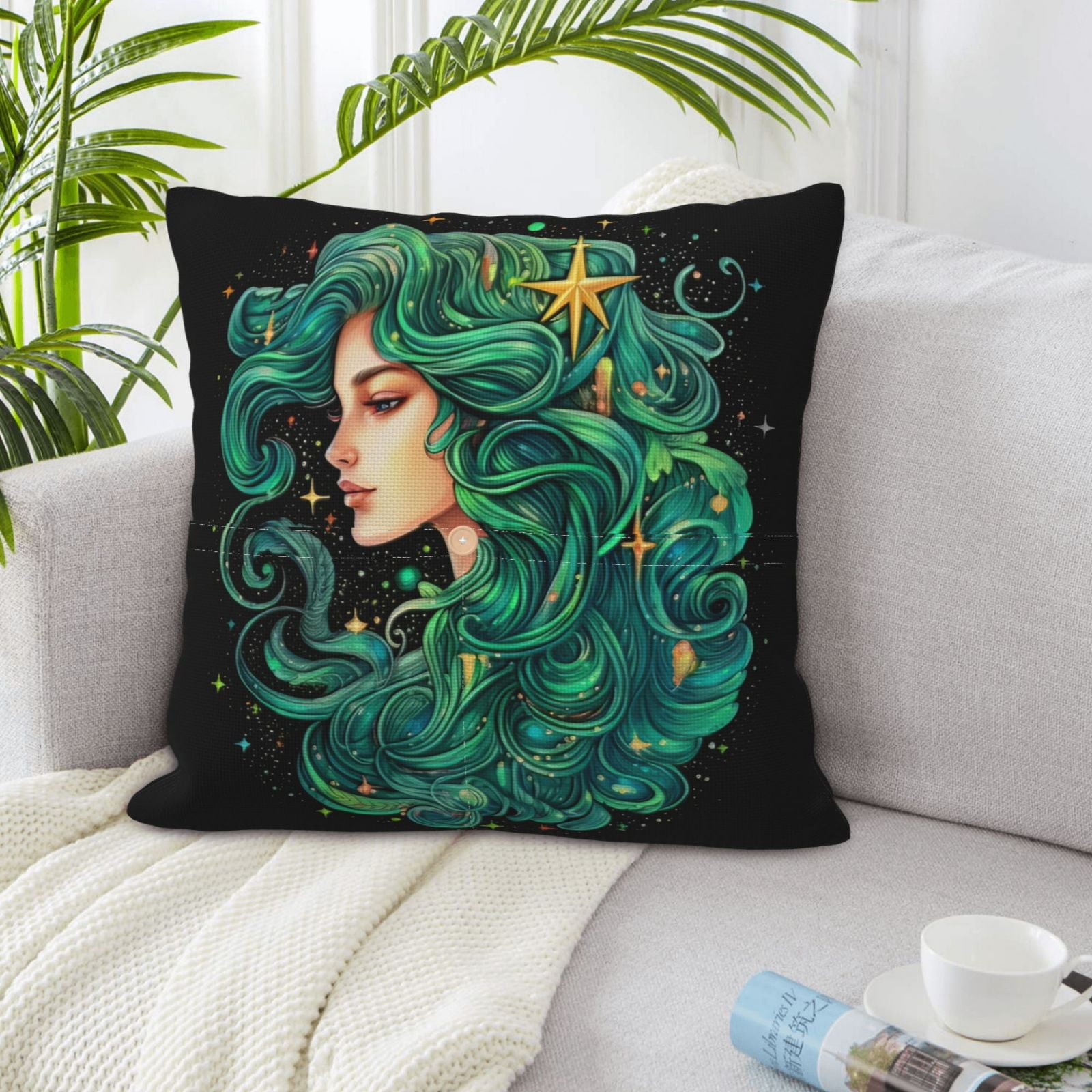 LNWH Virgo Throw Pillow Covers, Square Soft Linen Decorative Pillow
