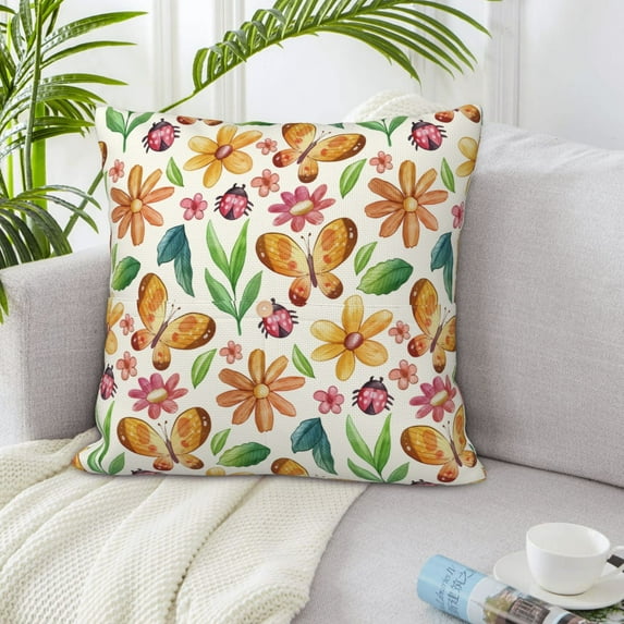 LNWH Watercolor Flower Plants Throw Pillow Covers, Square Soft Linen Decorative Pillow Cases, 16"x16"