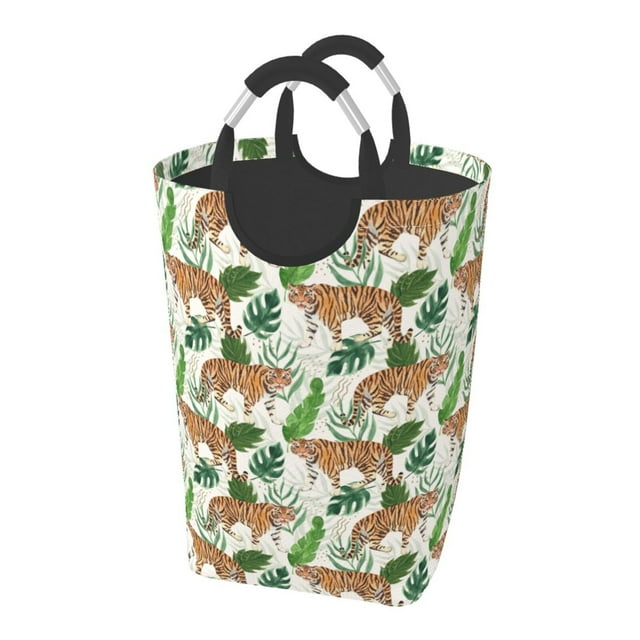 LNWH Watercolor Forest Tiger Doodle Art Pattern Laundry Basket, 50L