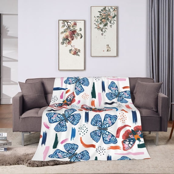 LNWH Watercolor Two Color Butterfly Art Pattern Throw Blanket, Fluffy Soft Cozy Bed Flange Plush Blankets, 40"x30"