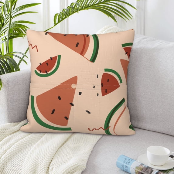 LNWH Watercolor Watermelon Fruit Throw Pillow Covers, Square Soft Linen Decorative Pillow Cases, 20"x20"