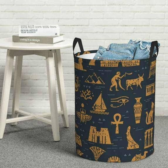 LNWH Waterproof Laundry Basket with Handles, Ancient Egypt Cultural Symbols Pattern Foldable Laundry Hamper, Medium Size