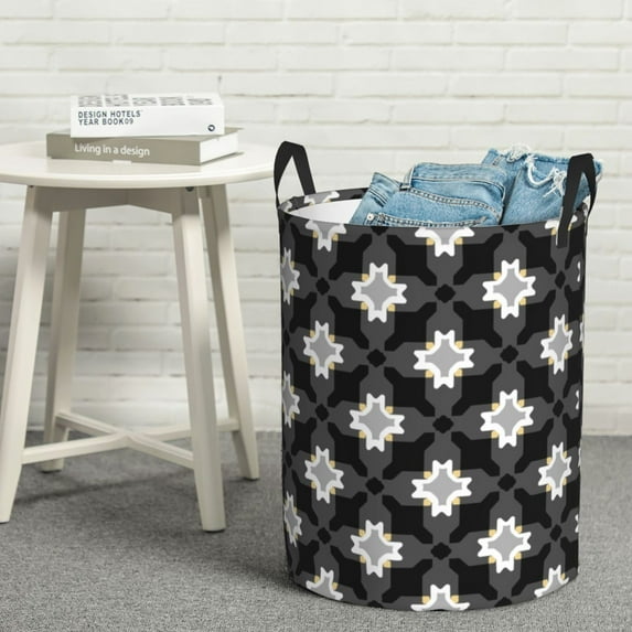 LNWH Waterproof Laundry Basket with Handles, Retro Checkered Geometric Texture Pattern Foldable Laundry Hamper, Small Size
