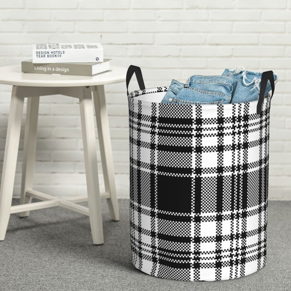 LNWH Waterproof Laundry Basket with Handles, Scottish Black Plaid Seamless Pattern Foldable Laundry Hamper, Medium Size