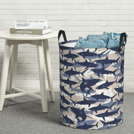 LNWH Waterproof Laundry Basket with Handles, Shark Camouflage Abstract Seamless Pattern Foldable Laundry Hamper, Medium Size