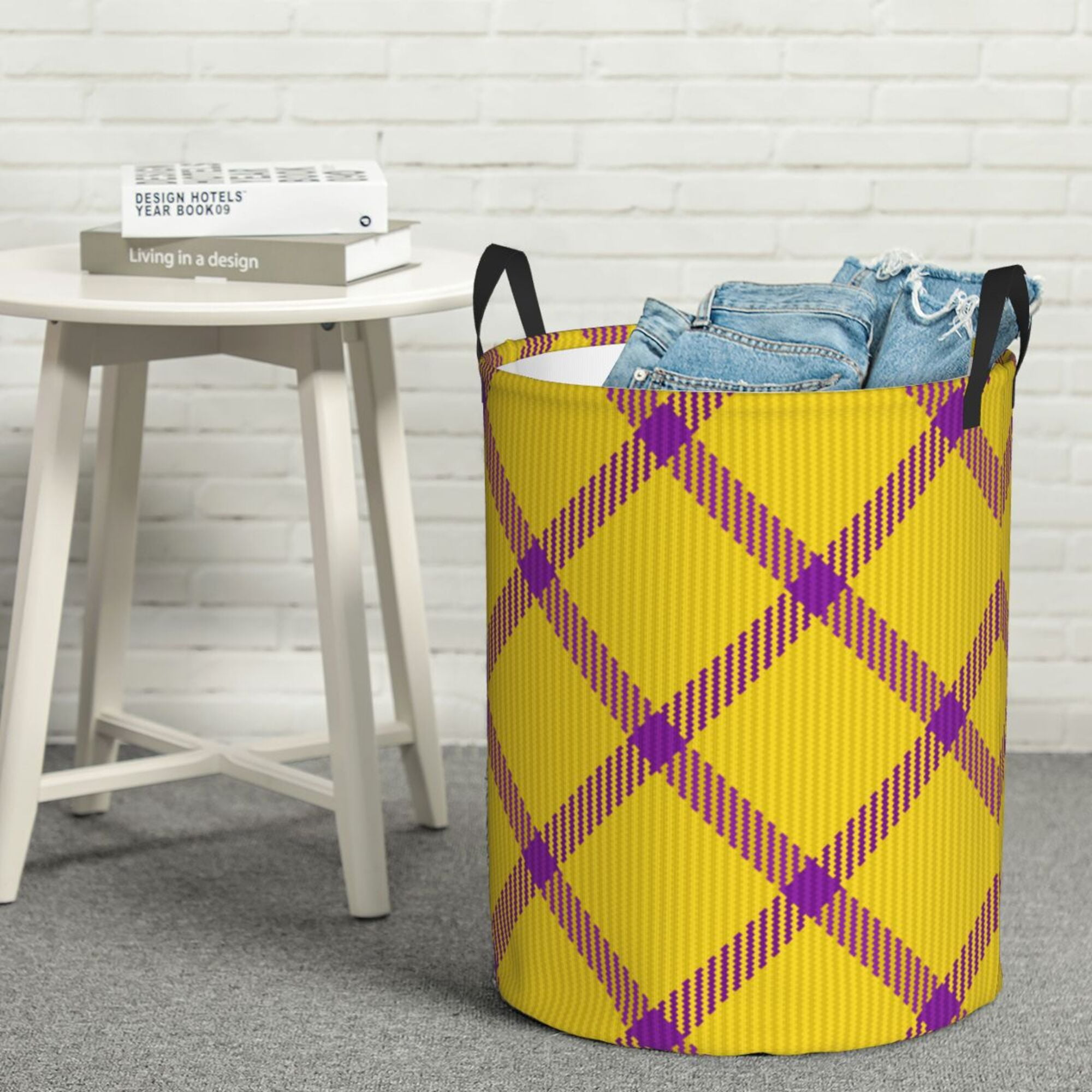 Brown Plaid Laundry Basket