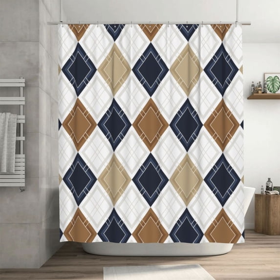 LNWH Waterproof Shower Curtain, Polyester Argyle Seamless Geometric Pattern Bathroom Shower Curtains Sets with 12 Shower Curtain Hooks, 72x72 Inches