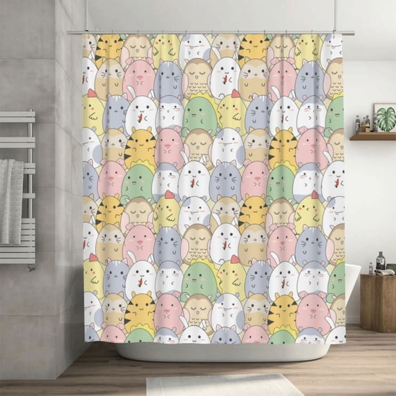 LNWH Waterproof Shower Curtain, Polyester Cartoon Cute Animal Pattern Bathroom Shower Curtains Sets with 12 Shower Curtain Hooks, 72x72 Inches