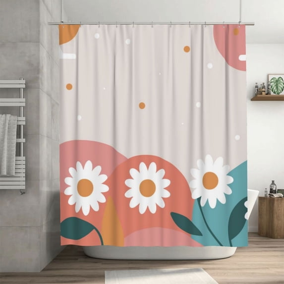 LNWH Waterproof Shower Curtain, Polyester Nature Spring Art Floral Pattern Bathroom Shower Curtains Sets with 12 Shower Curtain Hooks, 72x72 Inches