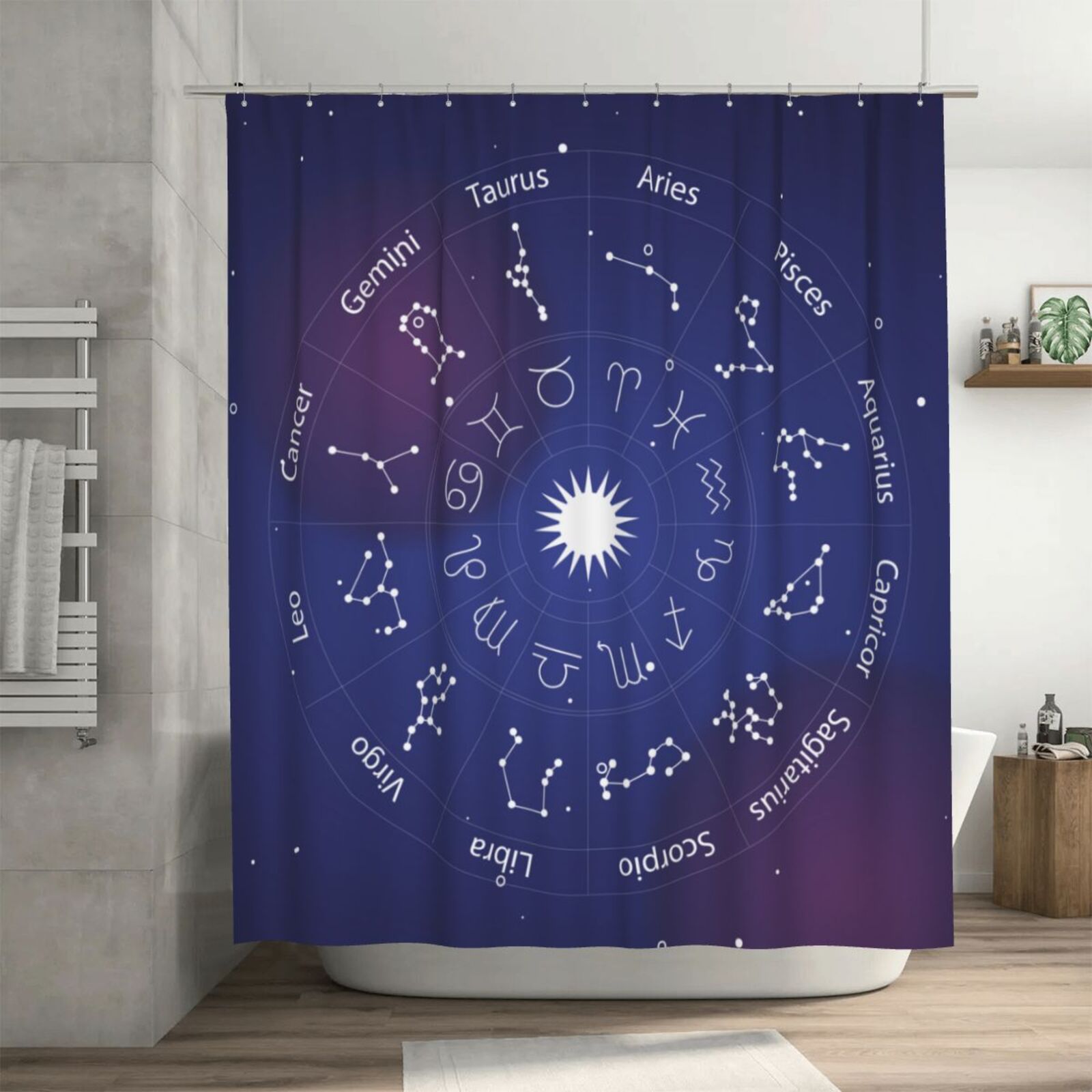 LNWH Waterproof Shower Curtain, Polyester Zodiac Symbols Pattern