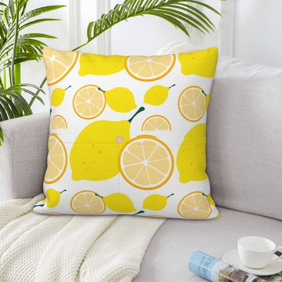 LNWH Yellow Lemon Fruit Cartoon Throw Pillow Covers, Square Soft Linen Decorative Pillow Cases, 20"x20"