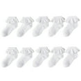 thumbnail image 1 of LNWUY 10 Pairs Toddler Little Girls Cute White Ruffle Socks Dress Lace Frilly Ankle Cotton School Socks White 26-28, 1 of 8