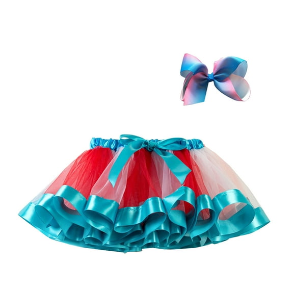 LNWUY (2-11 Years) Girls Fashion Summer Net Gauze Rainbow Tutu Half-Length Princess Skirt Bowknot Hairpin Set Red 9-11Years
