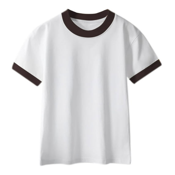 LNWUY (2-13 Years) Boys and Girls Summer Cotton Comfortable Breathable Short Sleeve Solid Color T-Shirt Top Brown 4 Years