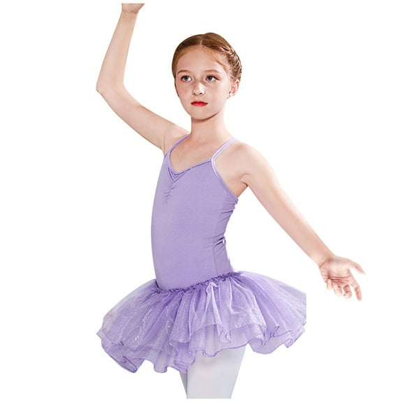 LNWUY (2-13 Years) Children's Dance Dress Girls Toddler Gymnastics Practice Clothes Children's Performance Clothes Bustle Skirt Purple 120