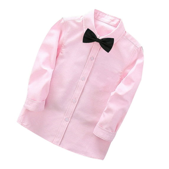 LNWUY (2-14 Years) Children's Boys' Long Sleeve British Style Shirt Gentleman's Outfit Student Outfit Top Bow Tie Suit Pink 12 Years
