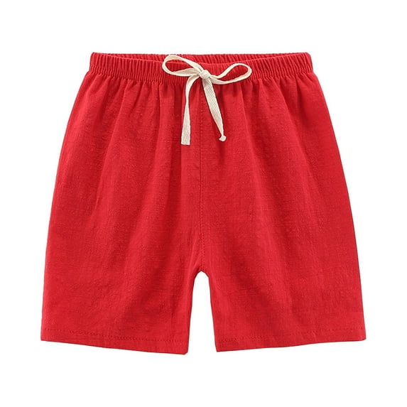 LNWUY (2-8 Years) Children's Baby Shorts Summer Thin Children Sports Leisure Solid Color Cotton and Linen Boys Shorts Red 7-8Years