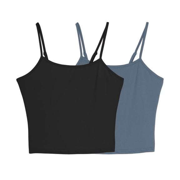 LNWUY 2 Pack Camisole for Women Plus Size Solid Round Neck Camisole Basic Undershirt Spaghetti Strap Cami Tank Top Black XXL