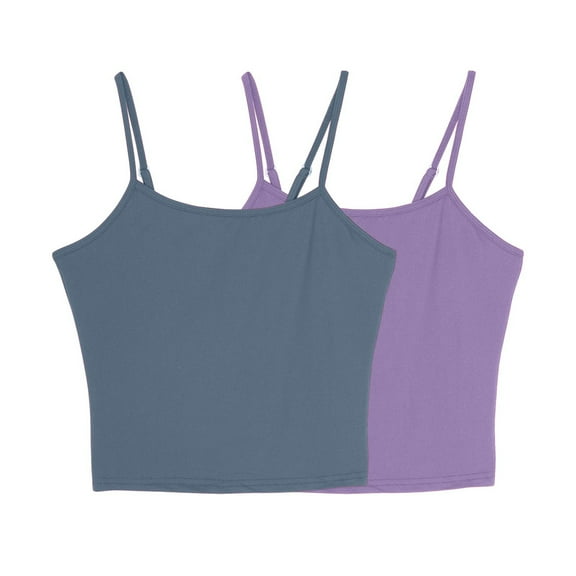 LNWUY 2 Pack Camisole for Women Plus Size Solid Round Neck Camisole Basic Undershirt Spaghetti Strap Cami Tank Top Blue L