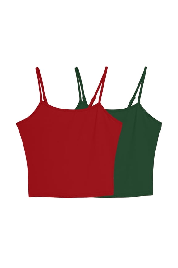 2 Pack Camisole for Women Plus Size Solid Round Neck Camisole Basic Undershirt Spaghetti Strap Cami Tank Top Green S