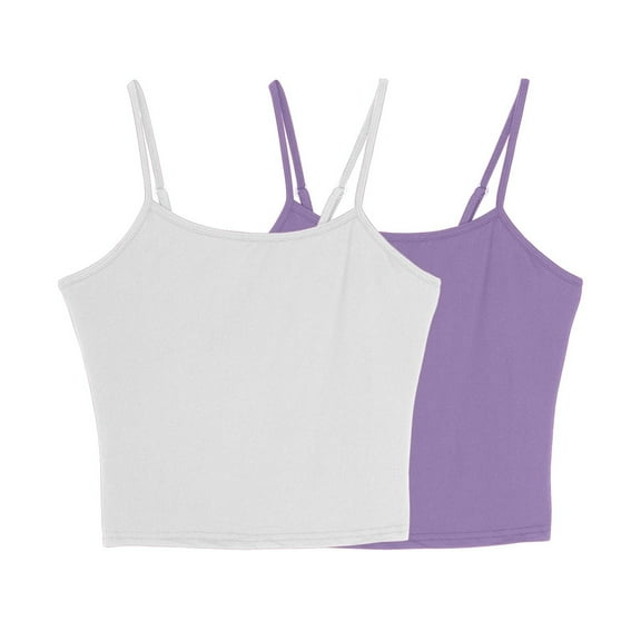 LNWUY 2 Pack Camisole for Women Plus Size Solid Round Neck Camisole Basic Undershirt Spaghetti Strap Cami Tank Top White XL
