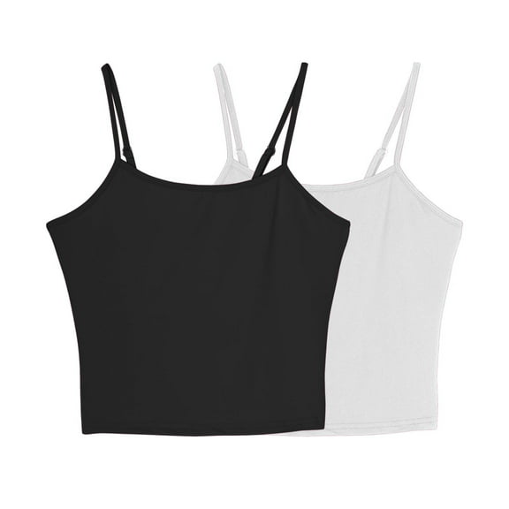 LNWUY 2 Pack Camisole for Women Plus Size Solid Round Neck Camisole Basic Undershirt Spaghetti Strap Cami Tank Top White XXL