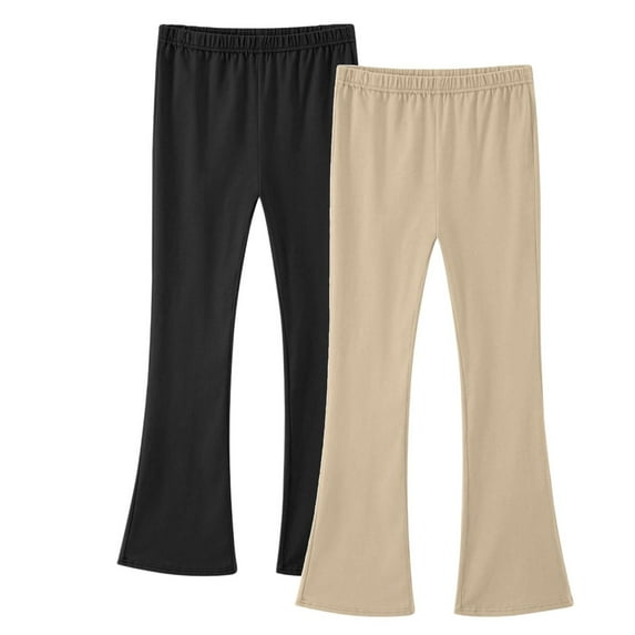 LNWUY 2 Pack Girls Flare Leggings High Waist Bell Bottom Pants Kids Solid Color Cotton Casual Clothes for Teen Girl Beige 9 Years