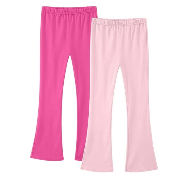 LNWUY 2 Pack Girls Flare Leggings High Waist Bell Bottom Pants Kids Solid Color Cotton Casual Clothes for Teen Girl Blue 7 Years