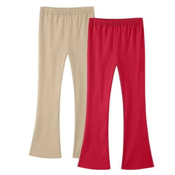 LNWUY 2 Pack Girls Flare Leggings High Waist Bell Bottom Pants Kids Solid Color Cotton Casual Clothes for Teen Girl Gold 3 Years