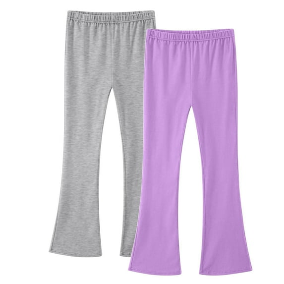 LNWUY 2 Pack Girls Flare Leggings High Waist Bell Bottom Pants Kids Solid Color Cotton Casual Clothes for Teen Girl Gray 5 Years