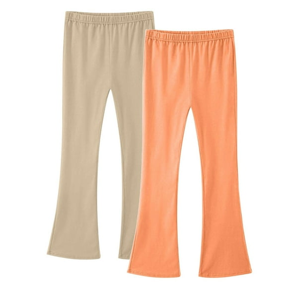 LNWUY 2 Pack Girls Flare Leggings High Waist Bell Bottom Pants Kids Solid Color Cotton Casual Clothes for Teen Girl White 13 Years