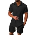 thumbnail image 1 of LNWUY 2 Piece Short Sets for Men Summer Beach Outfits Solid Color Button Down Shirts and Shorts Casual Vacation Set Black M, 1 of 9