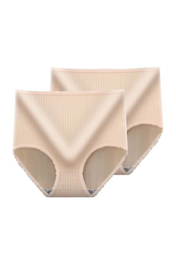 2PC Solid Color Women's High Waisted Tummy Tucking Hip Lifting Girdle Soft Breathable Comfortable Plus Size Panties Beige M
