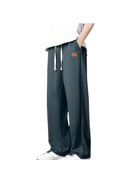 (2XL-5XL)Big and Tall Straight Fit Pants Men Drawstring Work Pants Loose Lounge Pants with Pockets Lightweight Pants Elastic Waist Pants Dark Gray XXXL