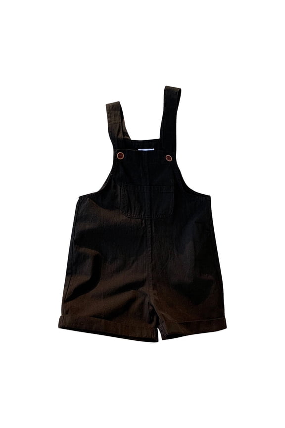 (3-10 Years) Girls Children's Wear Sleeveless Casual Candy-Colored Solid Color Suspenders Shorts with Pocket Jumpsuits Black 5 Years