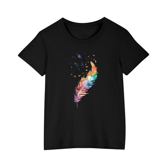 LNWUY (3-10 Years) Kids Boys Girls Round Neck T-shirt Fashion Cute Printed Casual Short Sleeve Cotton Soft Breathable Top Black 9 Years