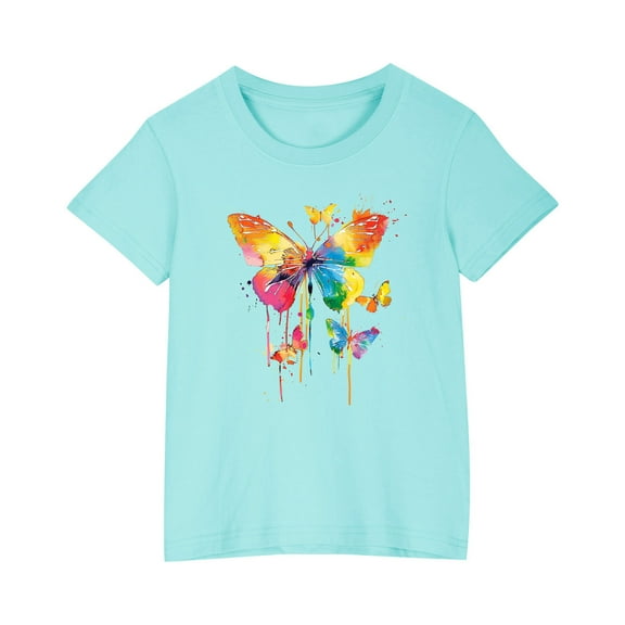 LNWUY (3-10 Years) Kids Boys Girls Round Neck T-shirt Fashion Cute Printed Casual Short Sleeve Cotton Soft Breathable Top Blue 4 Years
