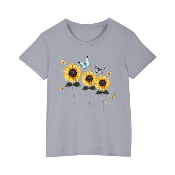 LNWUY (3-10 Years) Kids Boys Girls Round Neck T-shirt Fashion Cute Printed Casual Short Sleeve Cotton Soft Breathable Top Gray 3 Years