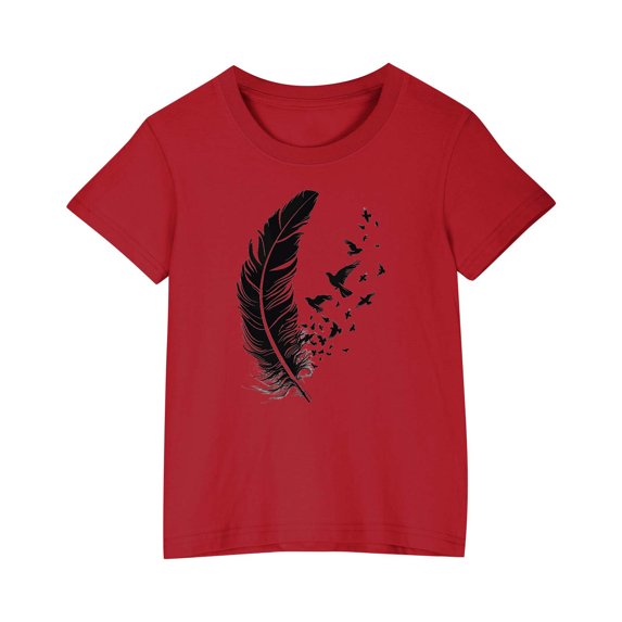 LNWUY (3-10 Years) Kids Boys Girls Round Neck T-shirt Fashion Cute Printed Casual Short Sleeve Cotton Soft Breathable Top Red 3 Years