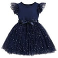 thumbnail image 1 of LNWUY (3-10Years) Girls Fashion Cute Star Glitter Solid Color Mesh Fly Sleeve Dress Princess Dresses Navy 7 Years, 1 of 8