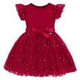 thumbnail image 1 of LNWUY (3-10Years) Girls Fashion Cute Star Glitter Solid Color Mesh Fly Sleeve Dress Princess Dresses Red 4 Years, 1 of 9
