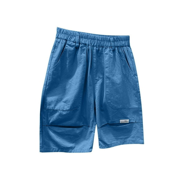 LNWUY (3-12 Years) Boy's Summer Solid Color Elastic Waist Shorts Children's Work Pants Loose Comfort Breathable Five Pants Blue 9 Years