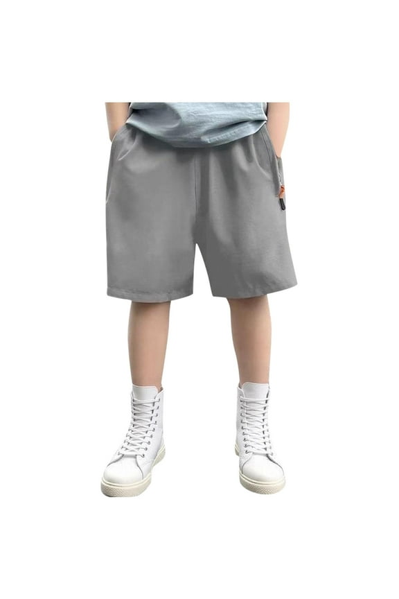 (3-14 Years ) Boys Casual Shorts Elastic Summer Thin Five Ice Silk Pants Shorts Outside Pants Gray 12 Years