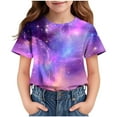 thumbnail image 1 of LNWUY (3-14 Years) Girls Middle and Big Kids Starry Sky Printing Casual Round Neck Short Sleeve Top Summer Short Sleeve Casual T-Shirt Purple 3 Years, 1 of 8