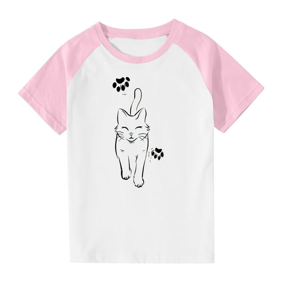 LNWUY (3-14Years) Boys Girls Middle and Big Boys Fashion Cute Dinosaur Printed Plunger Sleeve Casual Short Sleeve Top Pink 13 Years