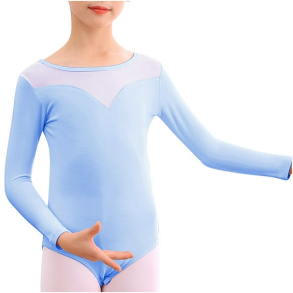 LNWUY 3-15 Years Children's Dance Clothes Girls Summer Long-Sleeved Exercise Clothes Ballet Jumpsuit Performance Clothes Skirt Suit Blue 3-4 Years