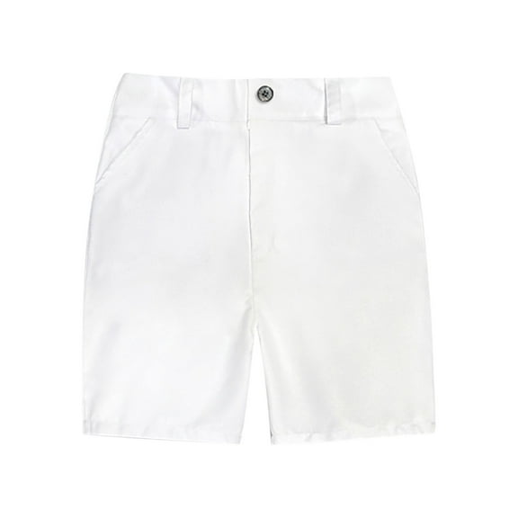 LNWUY (3-16 Years) Children Boys and Girls Summer Solid Color Wrinkle-Free Non-iron Loose Comfort Breathable Suit Shorts White 3-4Years